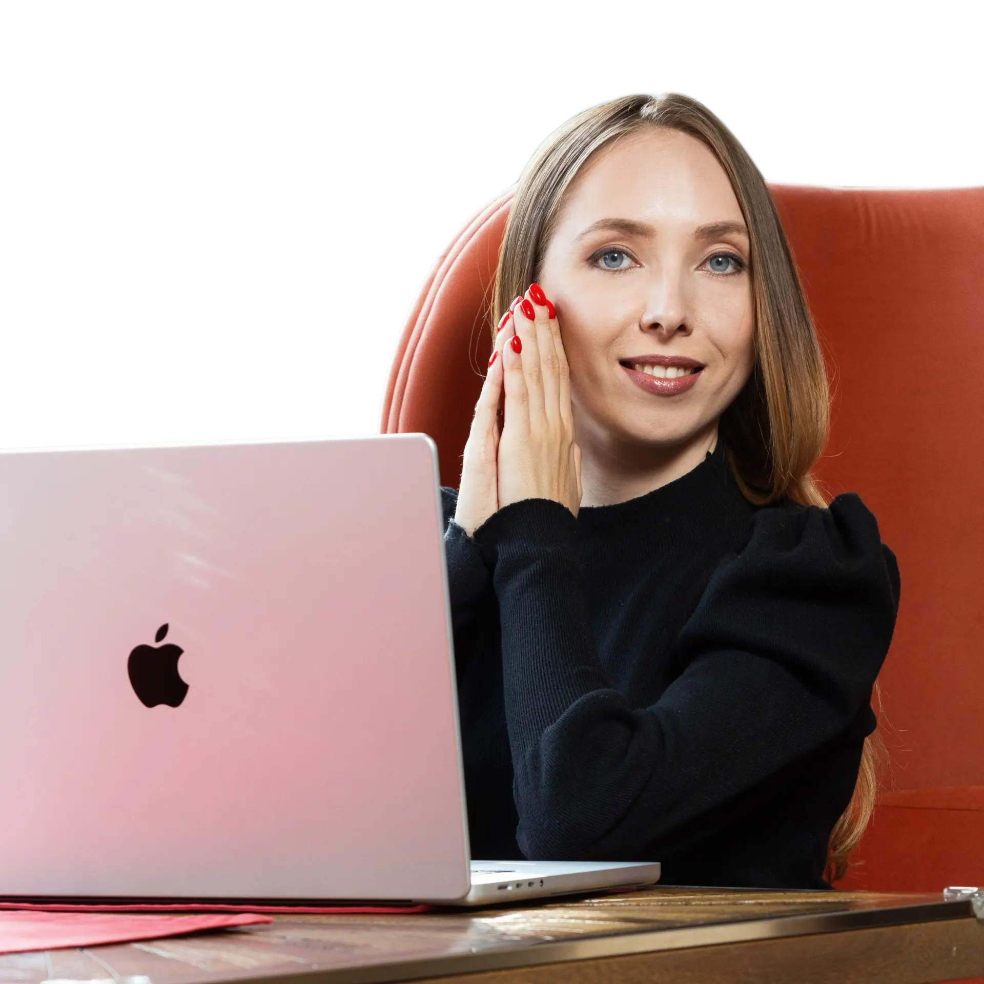 Julia Metelitsa working at her laptop